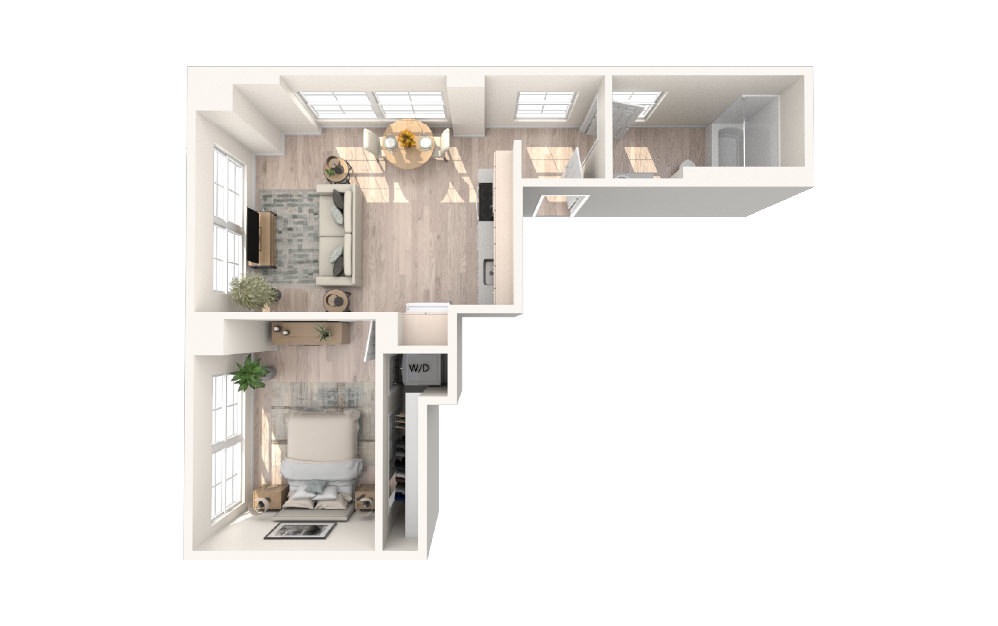 1x1 C - 1 bedroom floorplan layout with 1 bath and 545 square feet.
