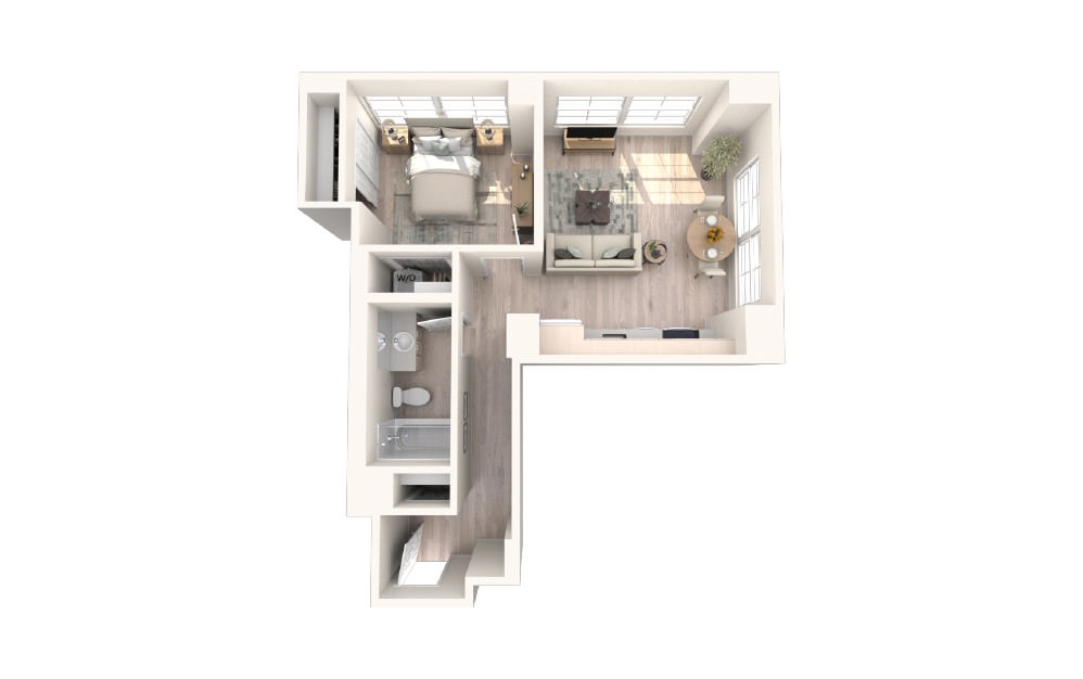1x1 G - 1 bedroom floorplan layout with 1 bath and 623 square feet.