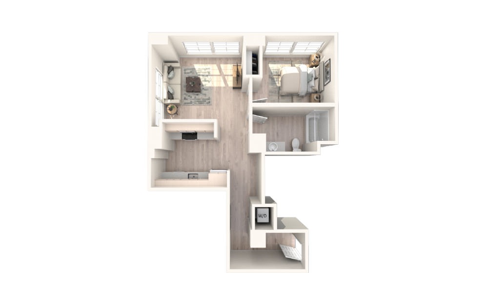 1x1 I - 1 bedroom floorplan layout with 1 bath and 681 square feet.
