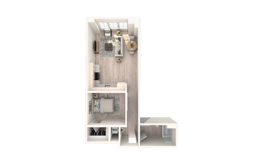 Urban One Bedroom A - 1 bedroom floorplan layout with 1 bath and 633 square feet.