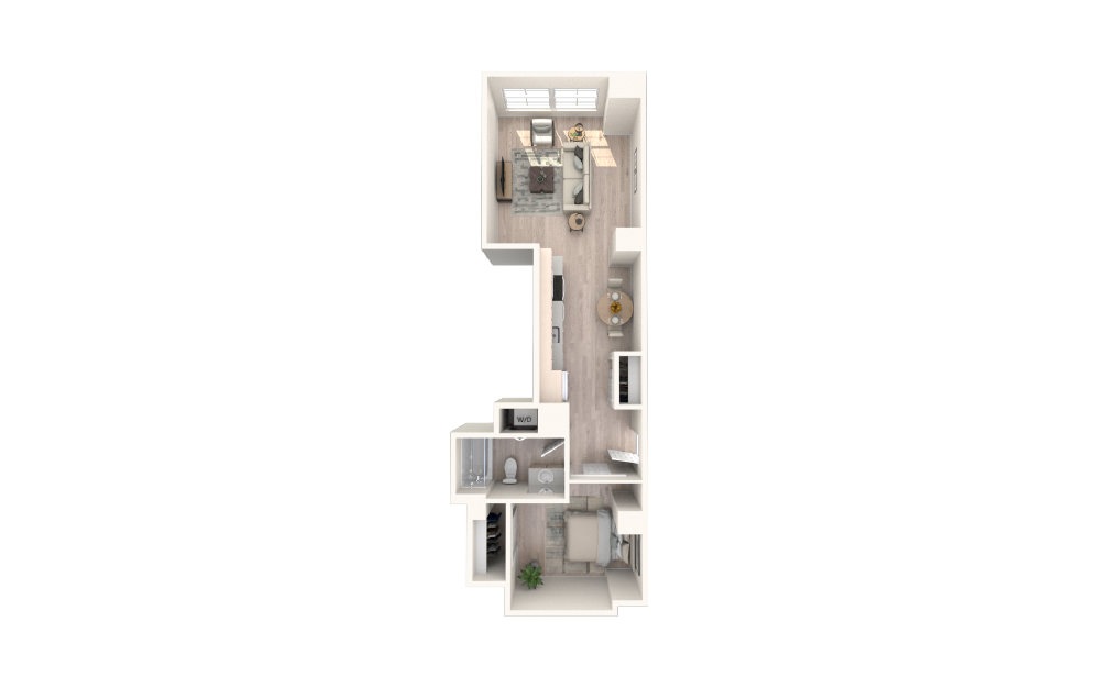 Urban One Bedroom D - 1 bedroom floorplan layout with 1 bath and 657 square feet.
